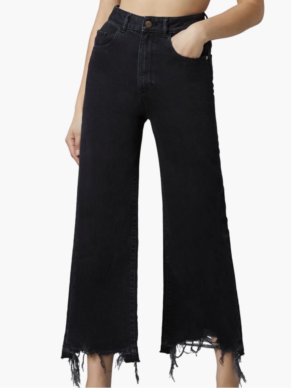 DL1961 Hepburn Wide Leg Crop High-Rise Women's Jeans in Washed Black